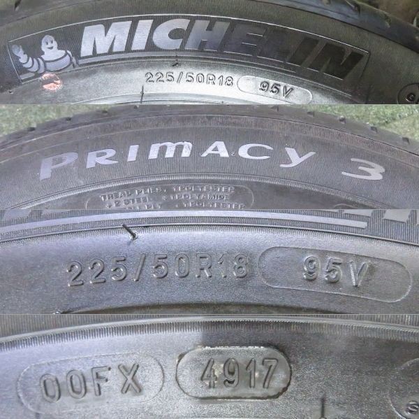 溝あり ミシュラン PRIMACY 3 225/50R18 95V 4本/札幌市手渡し可/中古オンロードタイヤ(夏タイヤ)C-HR F_95_画像10