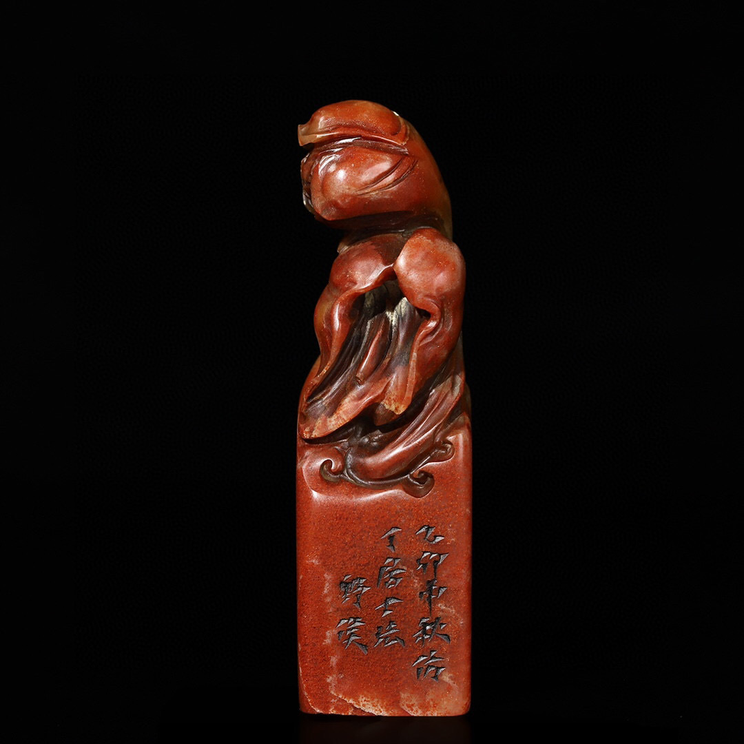 清・古寿山石・芙蓉石彫・蓮花印章・箱付』極細工 置物古賞物 中国古玩