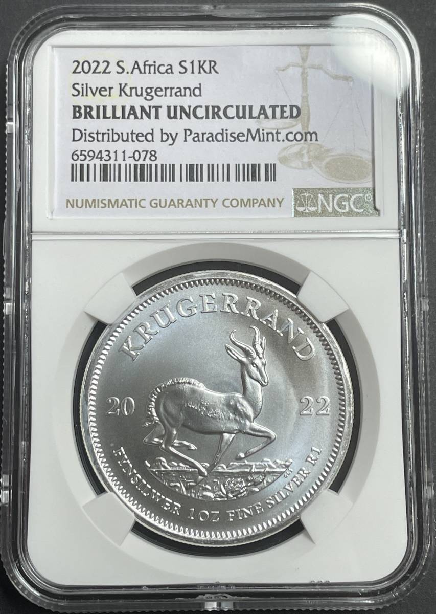 【1円出品】2022 南アフリカ 1オンス 銀貨 クルーガーランド NGC BU 地金型 アンティークコイン モダン_画像3