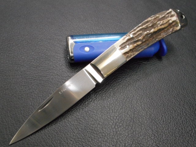ナイフ　折り畳み　藤本保広　Y,FUJIMOTO ATS-34 素晴らしいスタッグハンドルです。　ジェス　ホーン,　鹿山、等