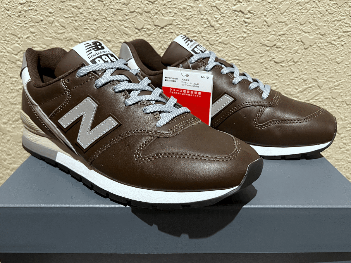 フットロッカー別注M576デザイン New Balance CM996NH US8 26cm 天然皮革 オールレザー M996限定カラー 茶 ブラウン×グレー スニーカー_画像1