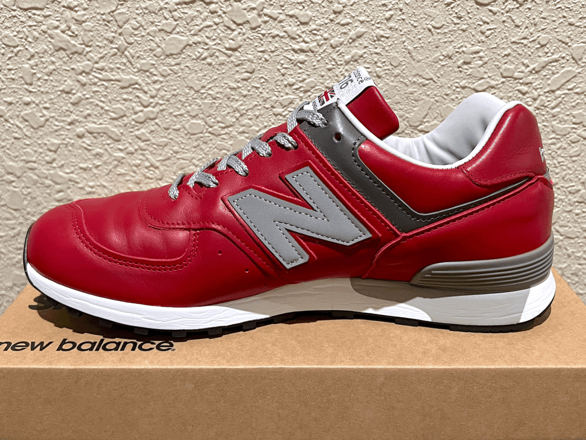 生産終了 オールレザー 廃番モデル New Balance M576RED UK製 US8 26cm 美品 中古 レッド×グレー 限定 イギリス英国製 NB 赤 スニーカー_画像7