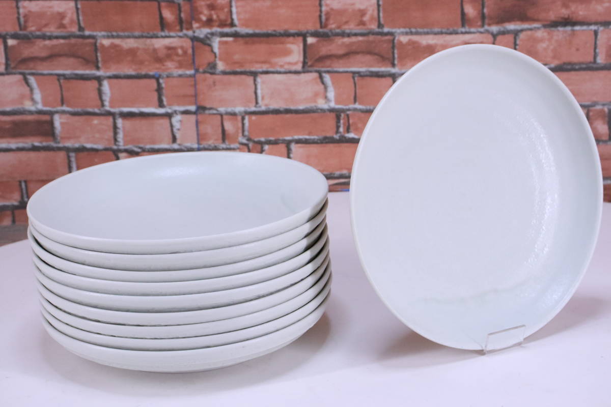 飲食店向き 皿 和皿 平皿 白色 10枚セット 陶器 直径約25cm 詳細不明 中古現状品■(F7400)_画像4