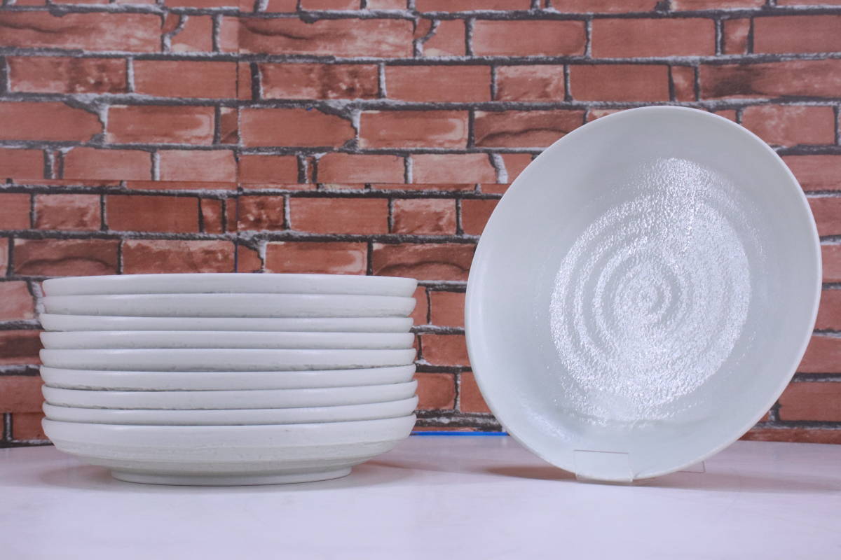 飲食店向き 皿 和皿 平皿 白色 10枚セット 陶器 直径約25cm 詳細不明 中古現状品■(F7400)_画像1