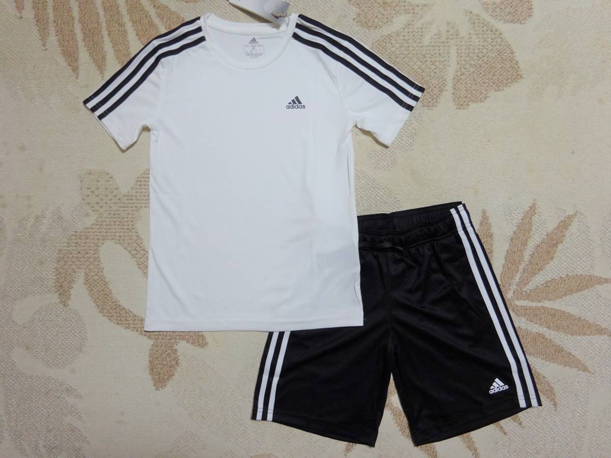 送料込み!!★新品★adidas アディダス★140★快適素材!!半袖Ｔシャツ(白)ハーフパンツ(黒)★上下★セットアップ★即決_画像3