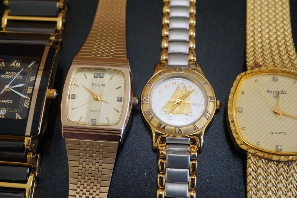 F396 ELGIN/エルジンなど ゴールドカラー 腕時計 7点セット ブランド アクセサリー 大量 まとめて おまとめ まとめ売り 色々 不動品_画像3