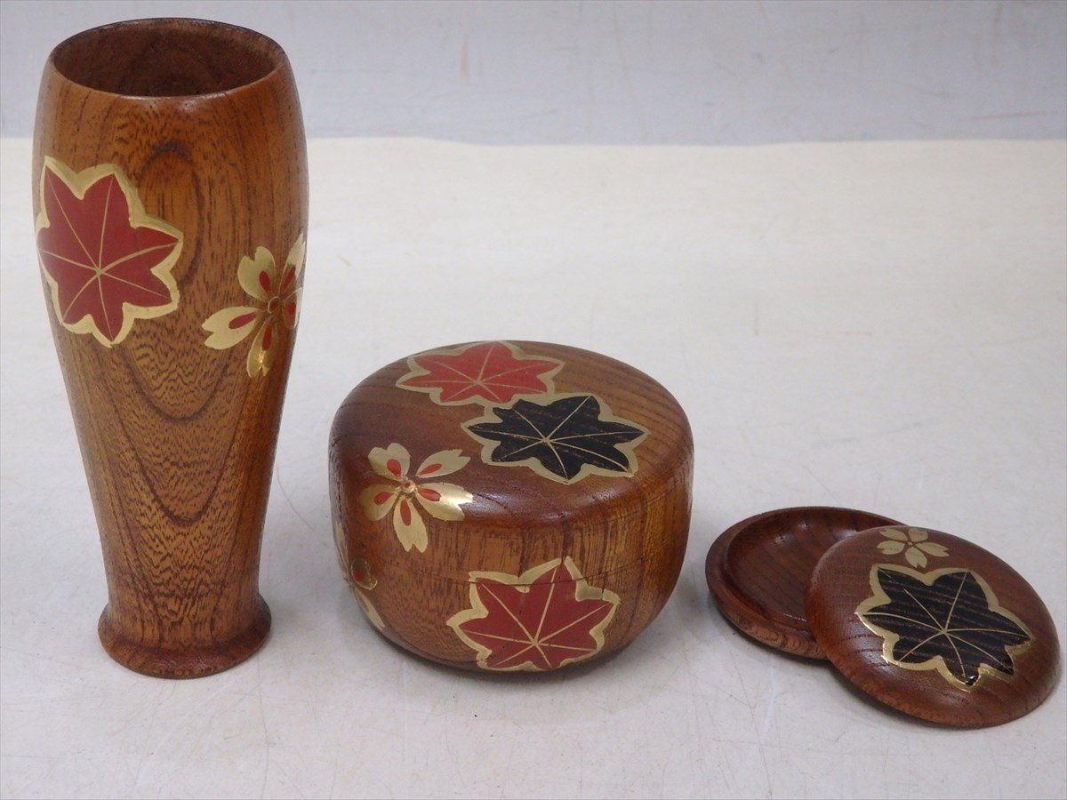 ☆欅、拭き漆、雲錦蒔絵【茶箱用3点セット】棗:直径6.5cm高さ4.5cm