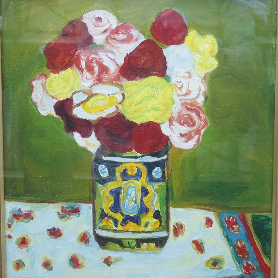 m002 ura 【16 鈴木信太郎 花 花瓶 静物画 絵画 油彩画 額装 絵画 art