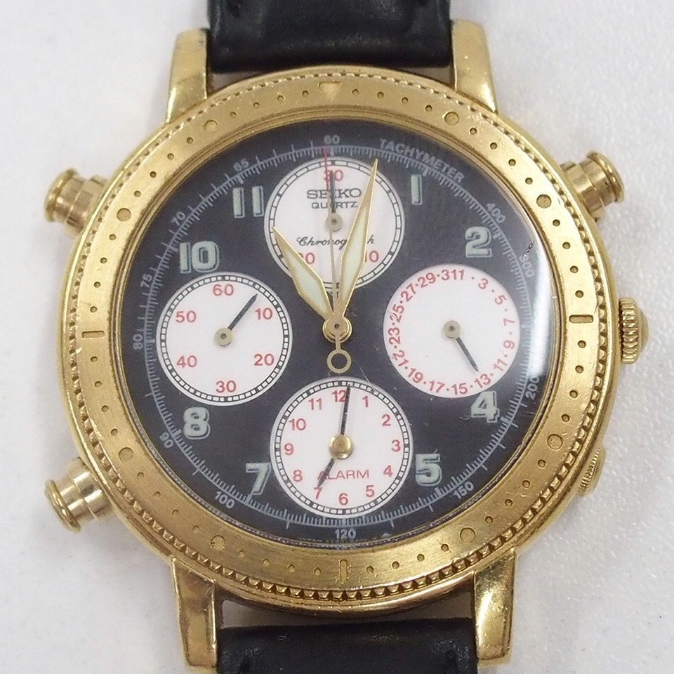 SEIKO セイコー クロノグラフ 7T34-8A00 QZ 腕時計-