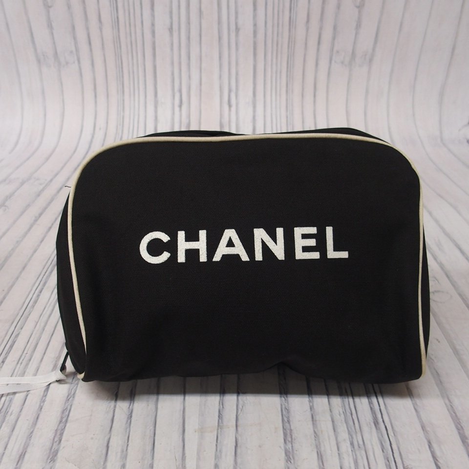 m001 F CHANEL シャネル キャンバス ロゴ マルチポーチ コスメポーチ