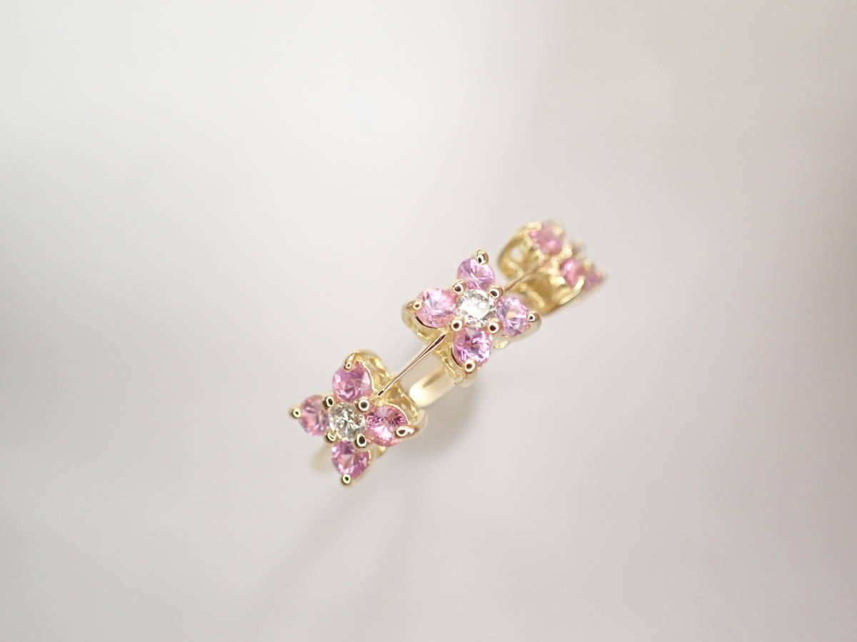 美品 ポンテヴェキオ K18 ピンクサファイア計0.35ct ダイヤ計0.08ct デザイン ピンキーリング 指輪_画像3
