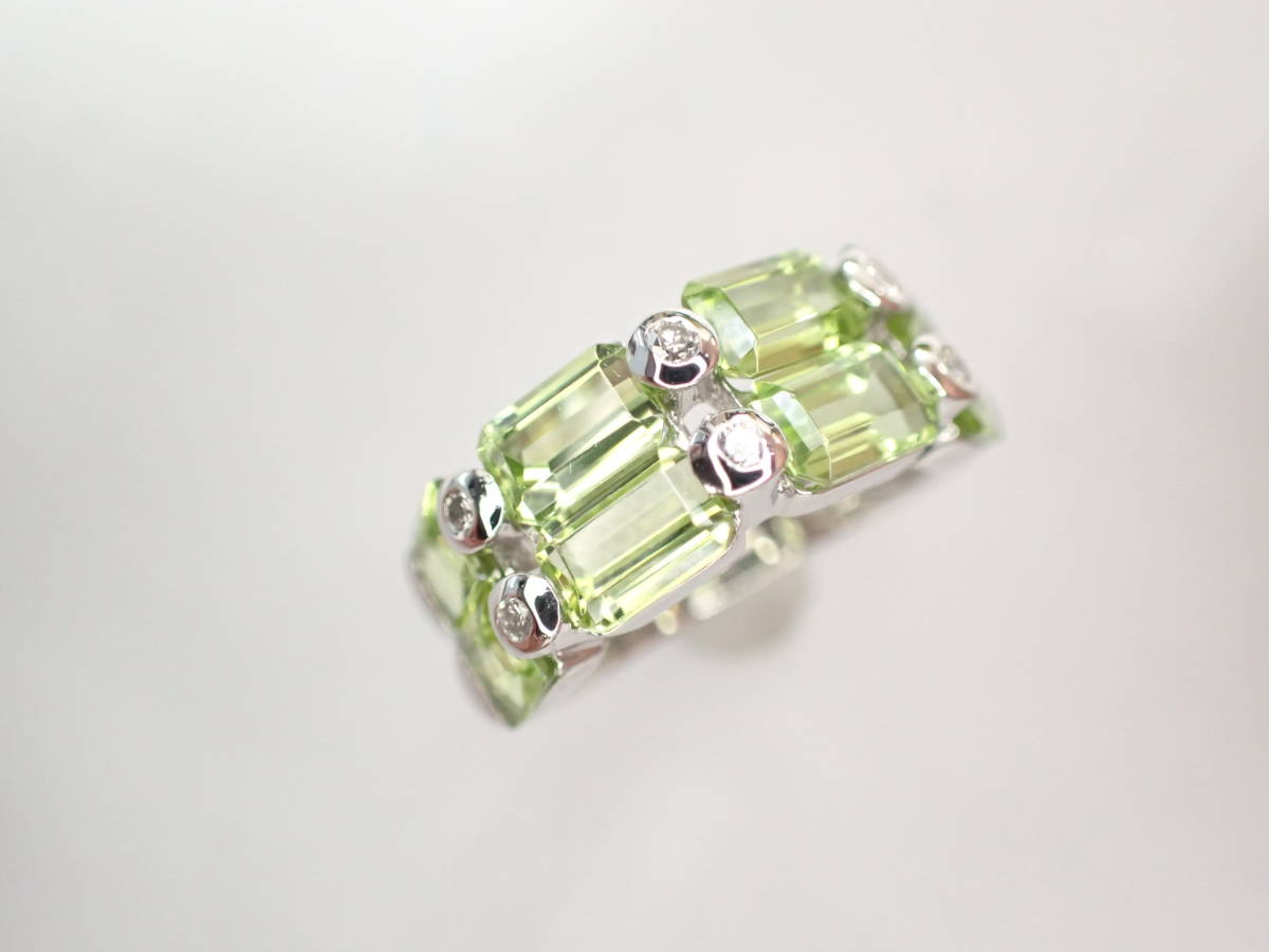 美品 Pt900 ペリドット計4.10ct ダイヤ計0.12ct デザイン リング 指輪_画像3