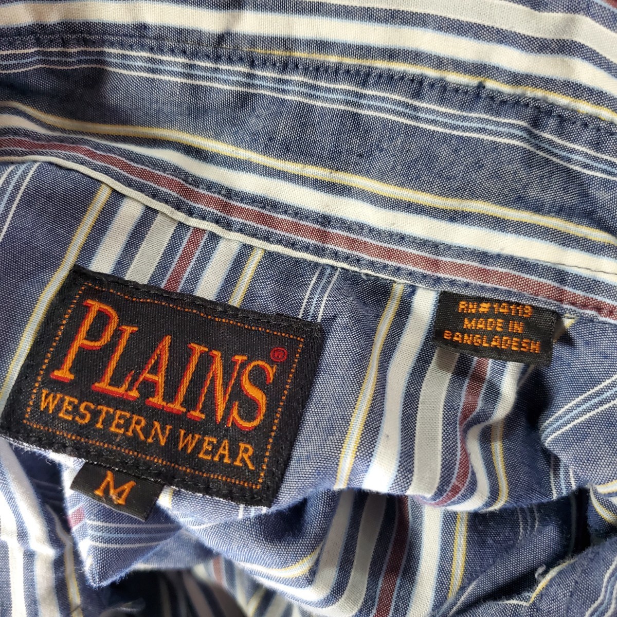 624◆PLAINS 半袖 ウエスタンシャツ sizeM 青系 ストライプ柄 vintage 中古 USED アメカジ_画像7