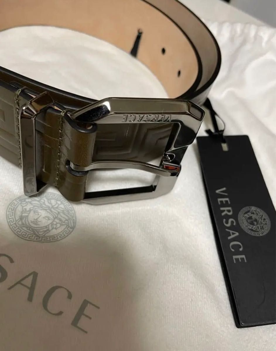 ラ グレカ カーフレザー ベルト versace ヴェルサーチ レザーベルト ブラウン メンズベルト