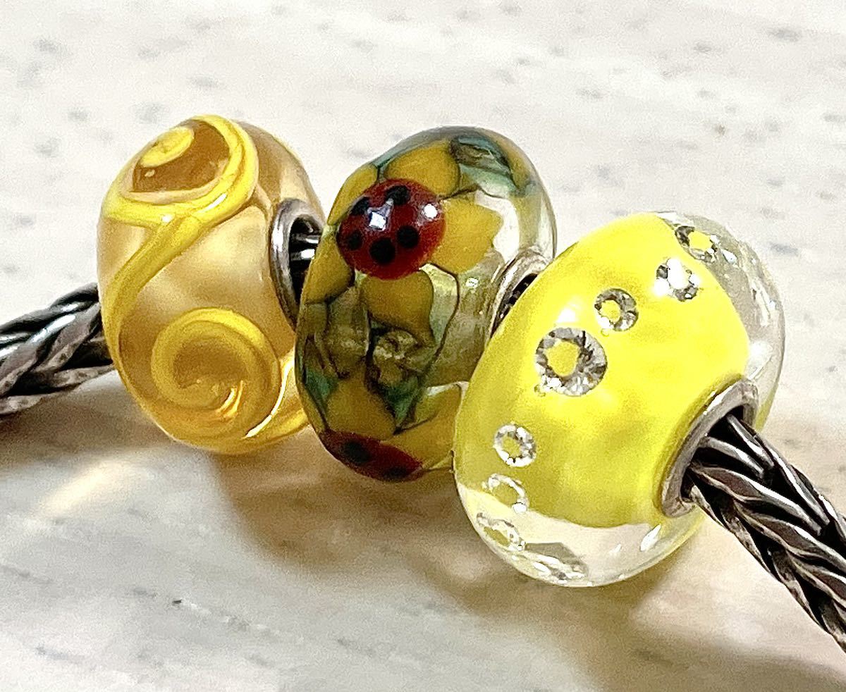 ☆【3点セット】 トロールビーズ フラワー系 Trollbeads 花 緑 紫-