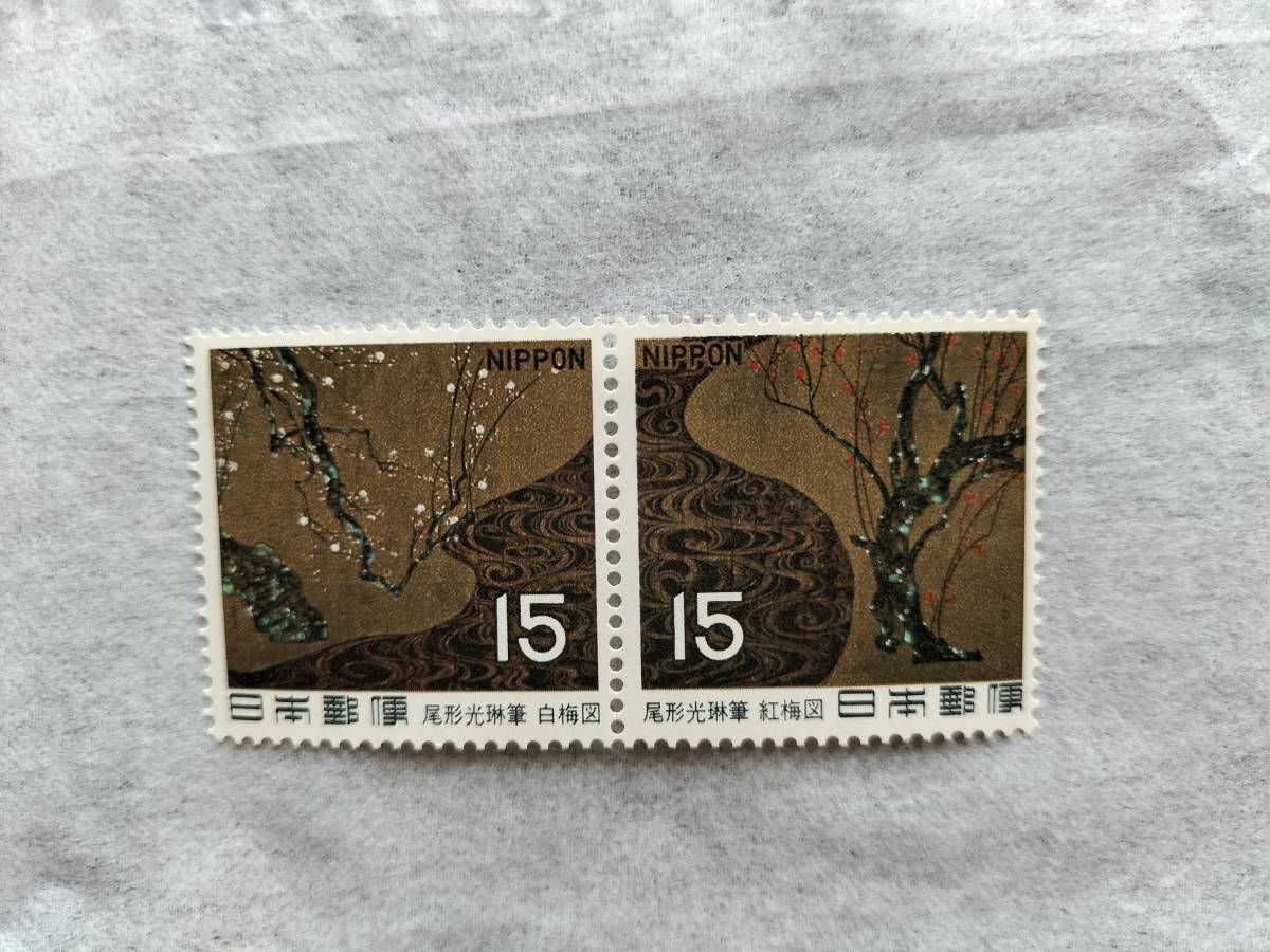  unused! beautiful goods! no. 1 next national treasure series = Edo era =[ white plum map * red-blossomed plum tree map ]1969 year | Showa era 44 year issue price decline! prompt decision!