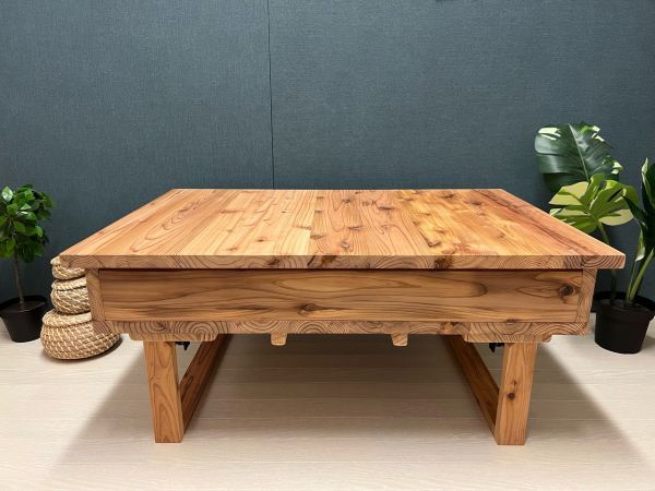 送料無料】 ローテーブル 長方形 90cm 60cm 2way 隠し収納 杉 木組 ロ