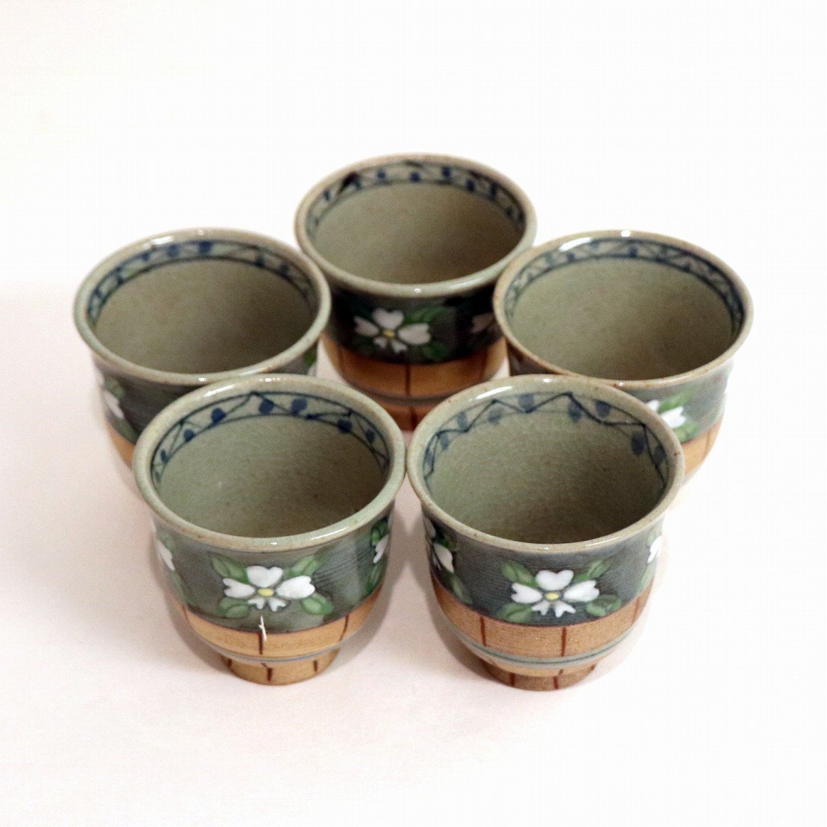 京焼・清水焼 お茶呑茶碗 5客SET 本粉引(ほんこびき) 柳 QYA252 陶器