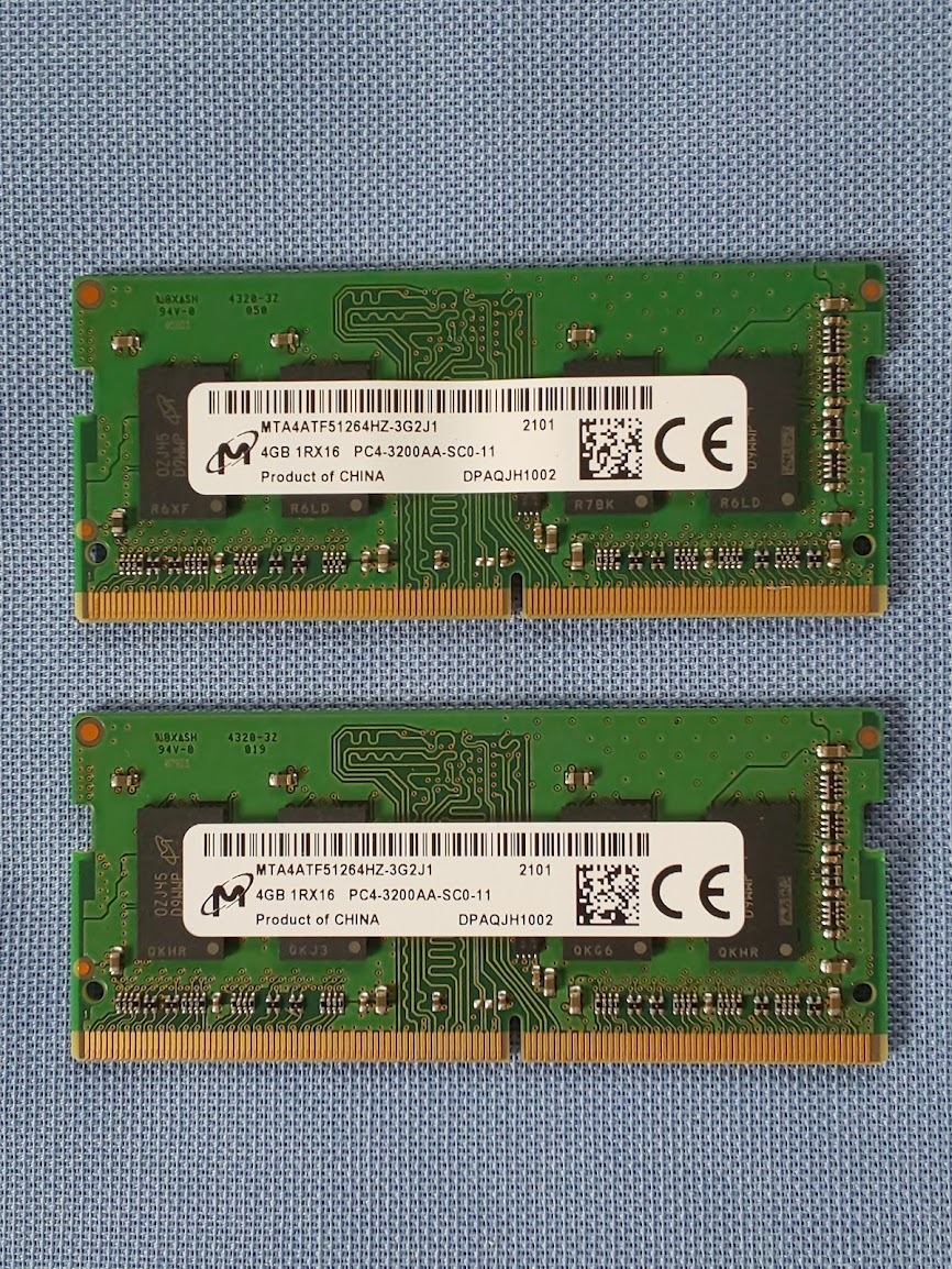 Micron Memory PC4-25600 DDR4-3200 8GB (4GB×2枚) DDR4-2400/2666のPC機種でも使用可能  ノートパソコン用 中古作動品｜PayPayフリマ