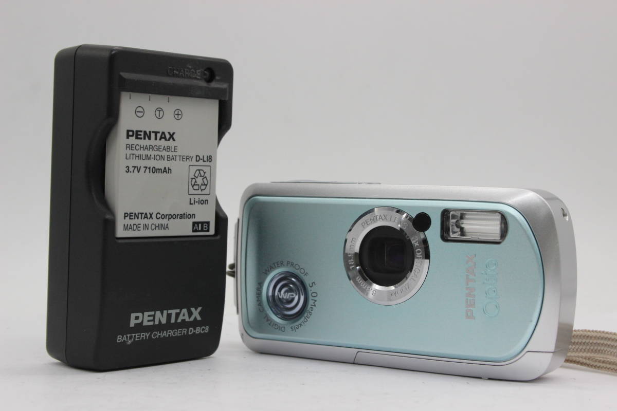 【返品保証】 ペンタックス Pentax Optio WP ブルー 3x バッテリー チャージャー付き コンパクトデジタルカメラ C7200_画像1