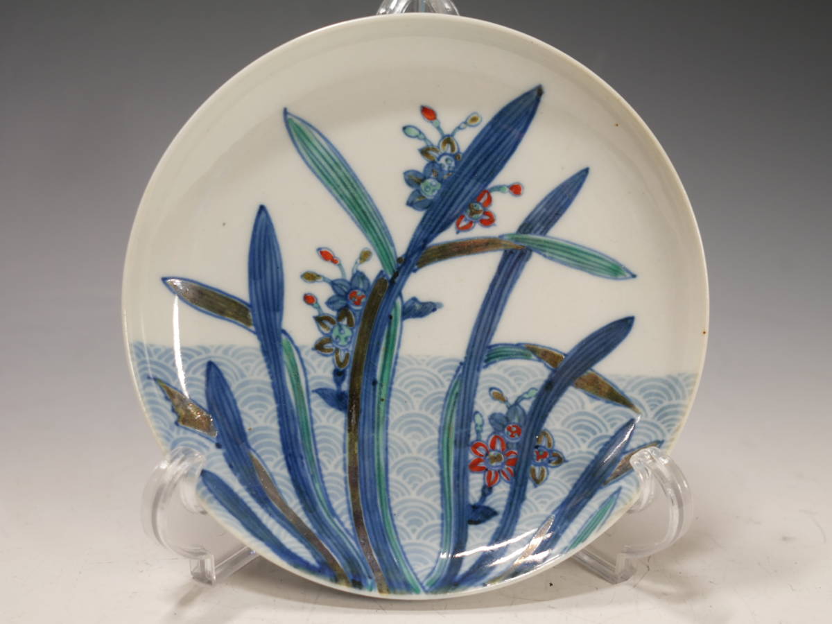 ◇色鍋島 草花文 飾皿 五寸 14.9cm 無傷完品 /古陶磁 古美術 古民藝