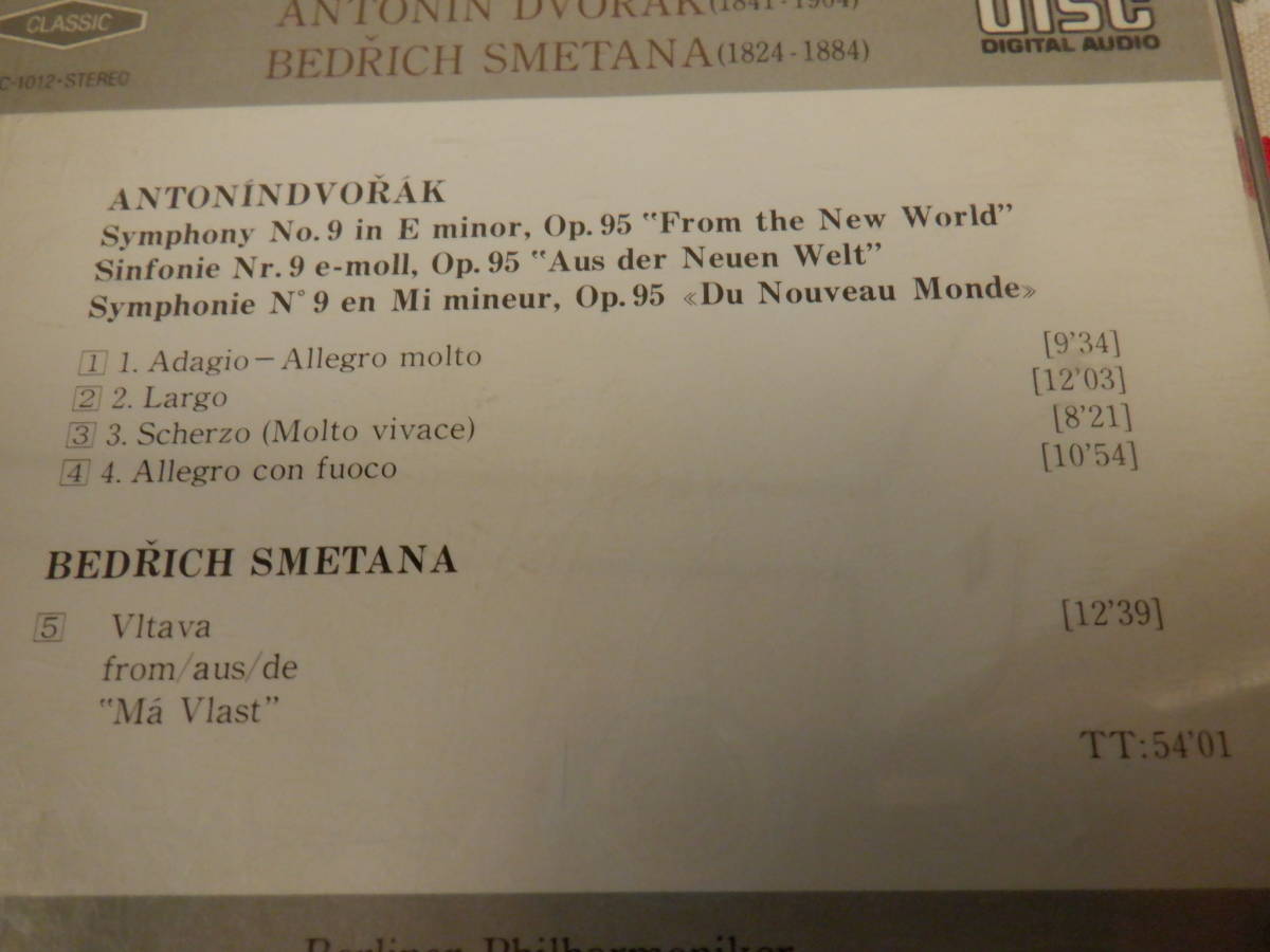 C6　中古CD　ドヴォルザーク『SYMPHONY NO.9``FROM THE NEW WORLD(新世界)``』 スメタナ『THE MOLDAU』　_画像3