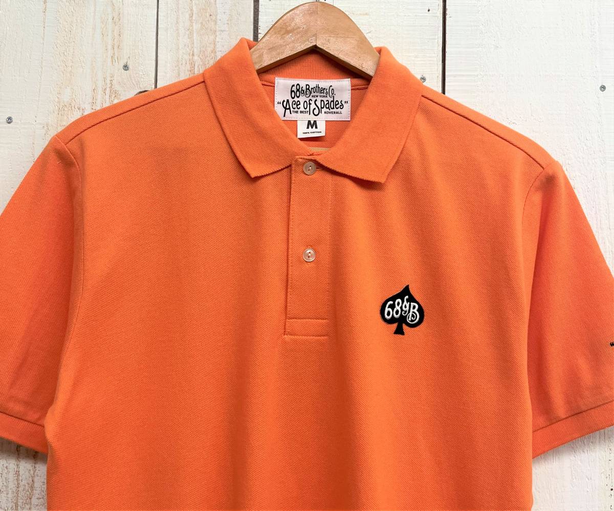 68&BROTHERS NEW YORK シックスティエイトアンドブラザーズ 2819 SPADES 鹿の子地 袖刺繍 ポロシャツ カットソー トップス M size オレンジの画像2