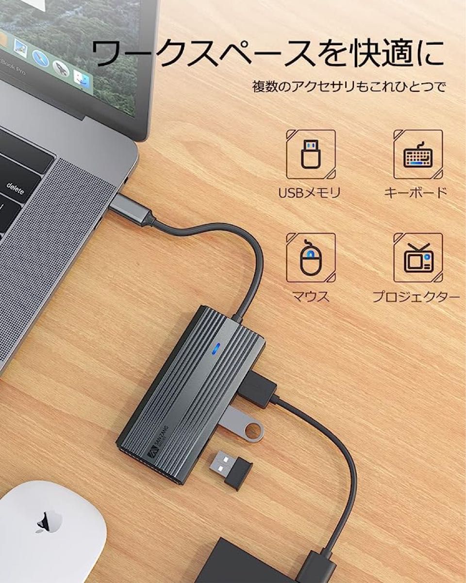 USB C ハブ HDMI 4K 100W 6-in-1 USB-A 3.0ポート USB-C 3.0ポート 5Gbps 