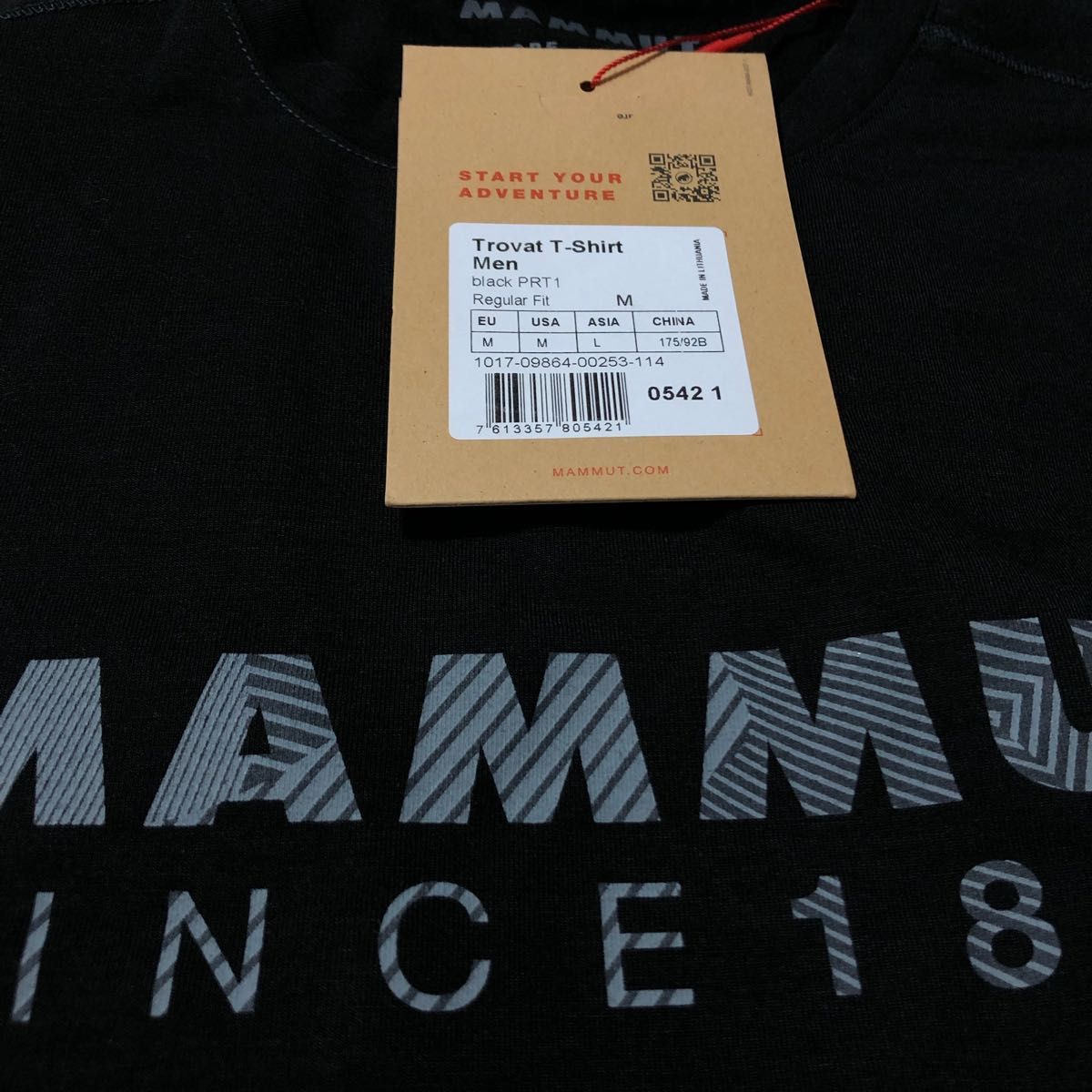 MAMMUT マムート 半袖Tシャツ トラバットTシャツ 1017-09864 ブラック(黒①) メンズL 新品