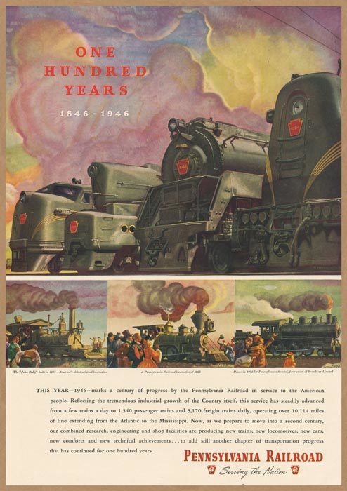 100周年 ペンシルバニア鉄道 レトロミニポスター B5サイズ ◆ 複製 イラスト 鉄道 列車 USAD5-082_画像1
