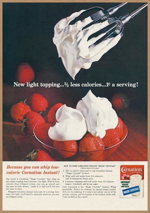 Carnation ホイップクリーム レトロミニポスター B5サイズ 複製広告 ◆ カーネーション イチゴ デザート USAD5-103_画像1