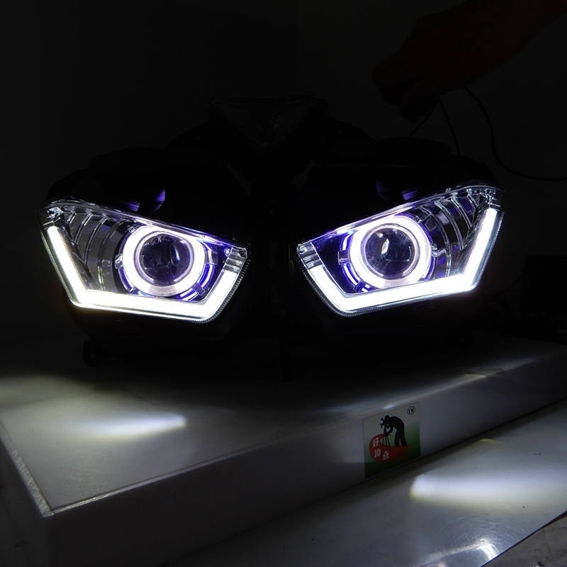 KEMiMOTOー ヤマハ YZF R25 R3 2013-2017 オートバイヘッドライト天使悪魔アイ HID プロジェクターヘッドライト R25 R3 天使の目 C868_画像2