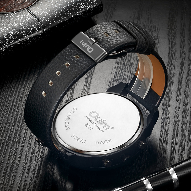 腕時計 メンズ Oulm 海外ブランド クオーツ スチームパンク 防水 レザーバンド 選べる4色 2タイムゾーン_画像5