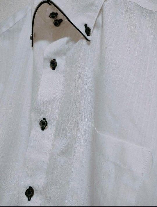 メンズ ワイシャツ カッターシャツ ストライプ 白 半袖 2枚 セット