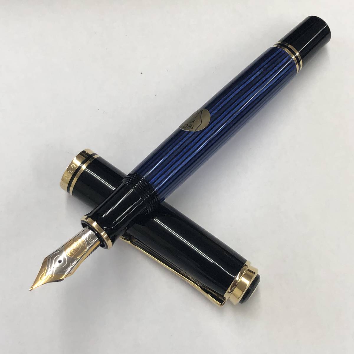☆希少 レア Pelikan ペリカン ブルー 18C-750 F PF刻印 天冠ヒナ2羽