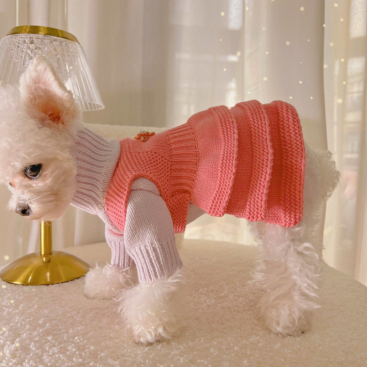 犬の服 セーター&ワンピース2セット ニットウェア タートルネック 頭からかぶるセーター ペット用品 可愛い コスチューム_画像4