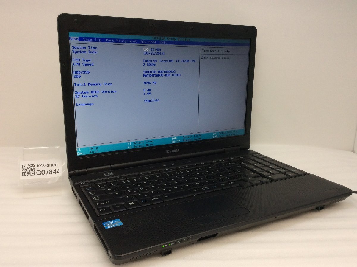 ジャンク/ TOSHIBA dynabook Satellite B552/H PB552HFB125A71 Intel Core i3-3120M メモリ4.1GB HDD320.07GB 【G07844】_画像1