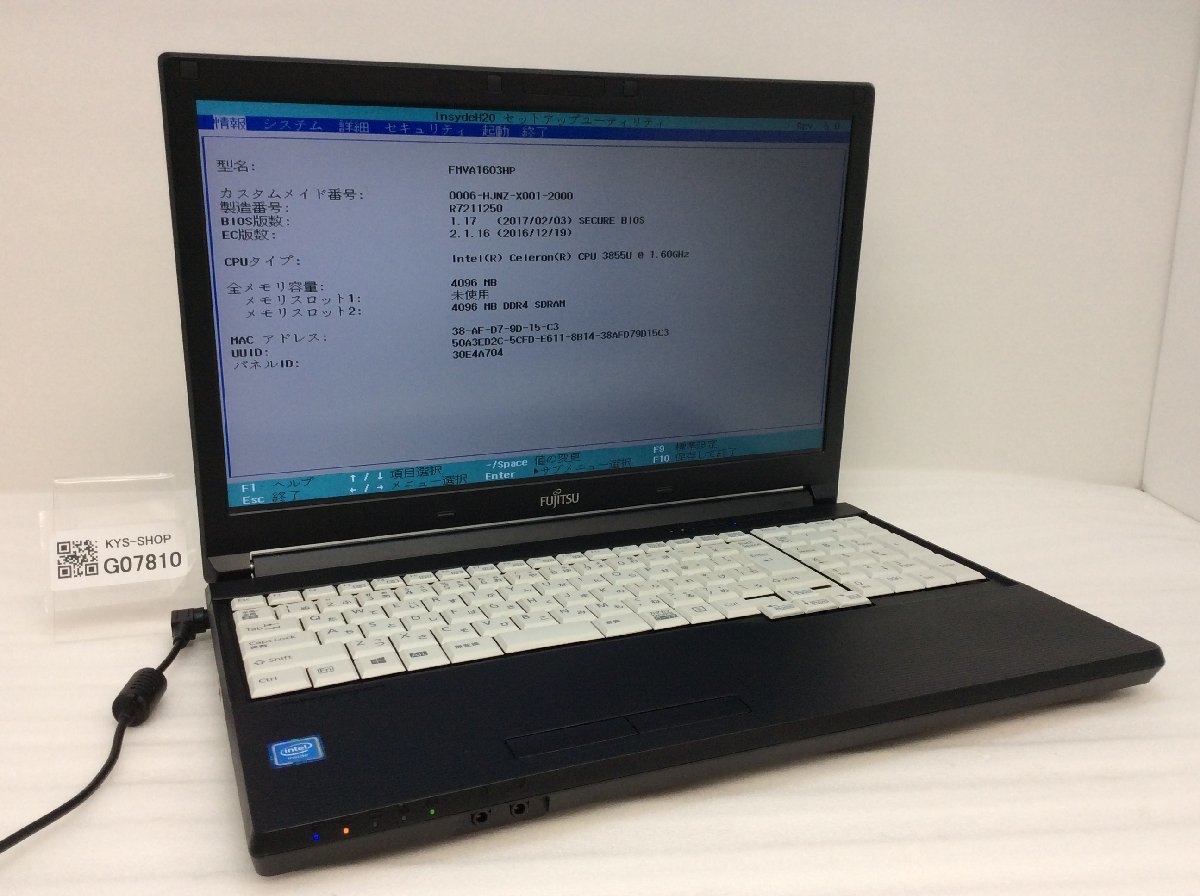 ジャンク/ FUJITSU FMVA1603HP LIFEBOOK A576/PX Intel Celeron 3855U