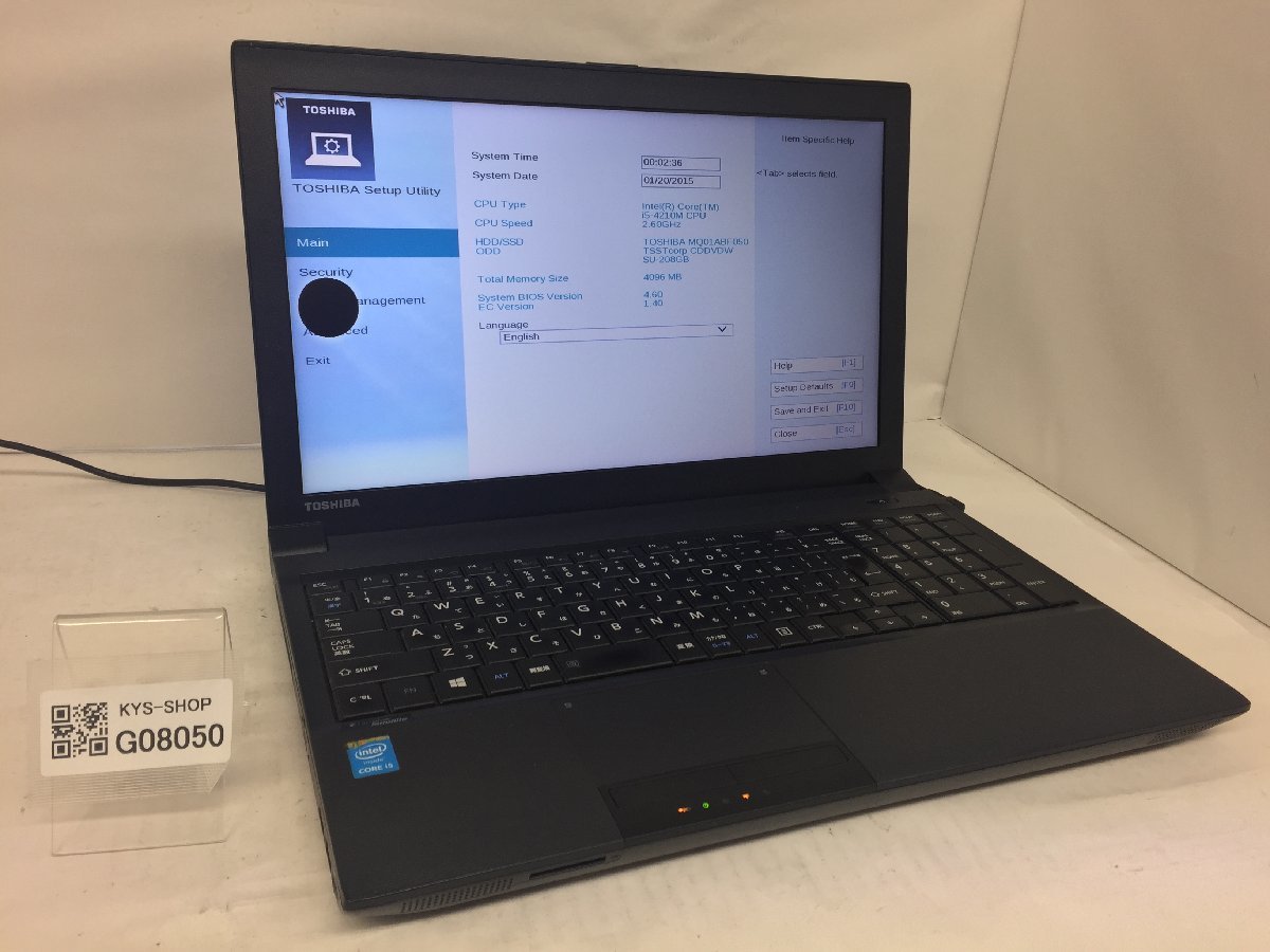 ジャンク/ TOSHIBA dynabook Satellite B554/M PB554MEB4R7AA71 Intel Core i5-4210M メモリ4.1GB HDD500.1GB 【G08050】の画像1