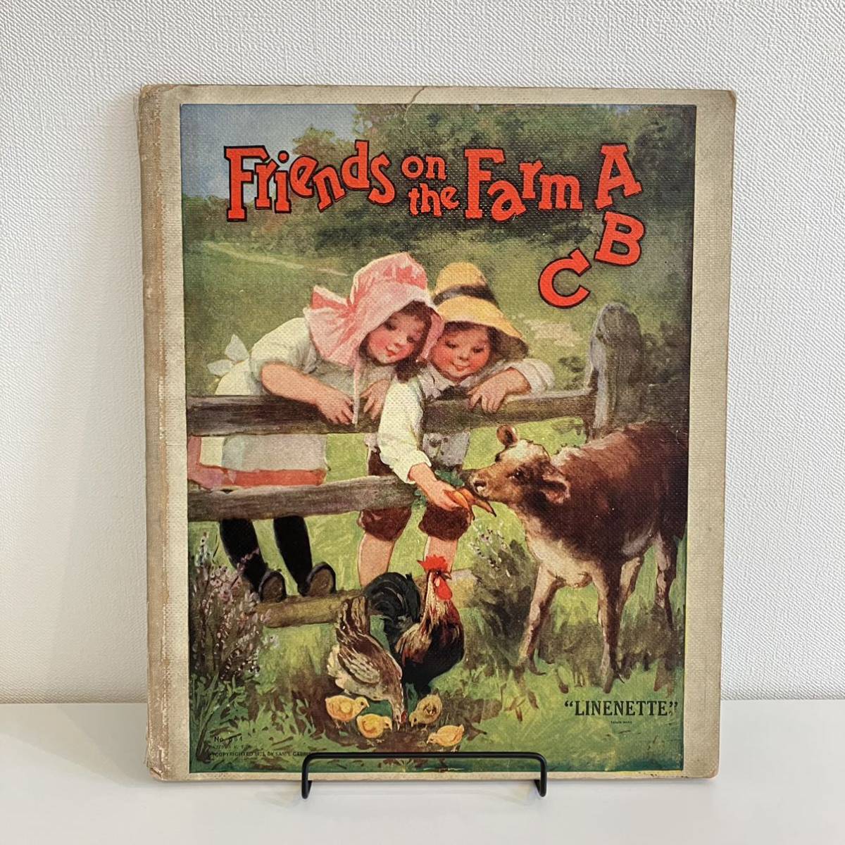 230603 リネンのアンティーク絵本「Friends on the Farm ABC」1923年 USA BY SAM'L GABRIEL SONS&CO.NEW YORK★ヴィンテージ紙モノ_画像1