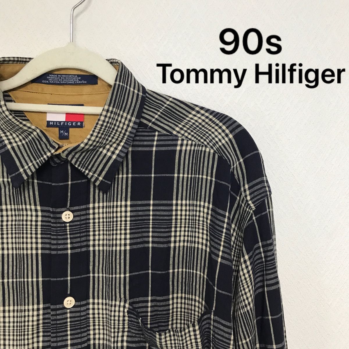 OLD 90s Tommy Hilfiger チェック レーヨンシャツ長袖シャツ チェックシャツ