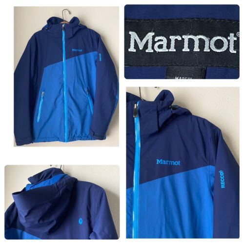 Marmot Recco Insulated Blue Ski Snow Jacket S Hooded Zip Pockets 海外 即決
