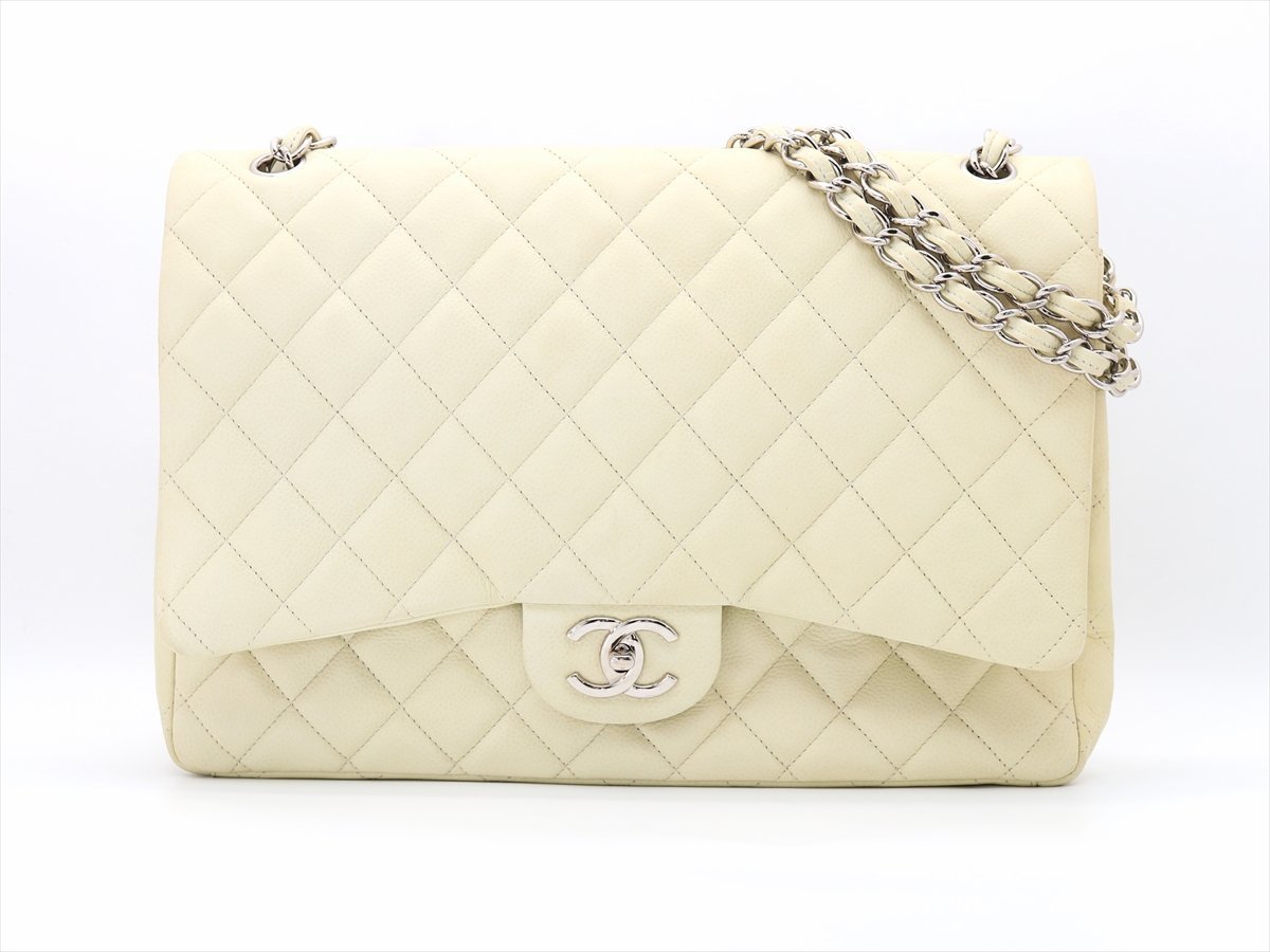 1円 美品 シール 有 ■定価100万円超■ CHANEL シャネル キャビアスキン デカマトラッセ Wフラップ W チェーン ショルダーバッグ C203