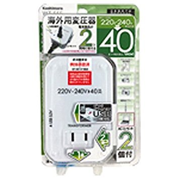 カシムラ　海外用薄型2口変圧器USB　220-240V/40VA　WTー55E　安心設計　新品_画像1