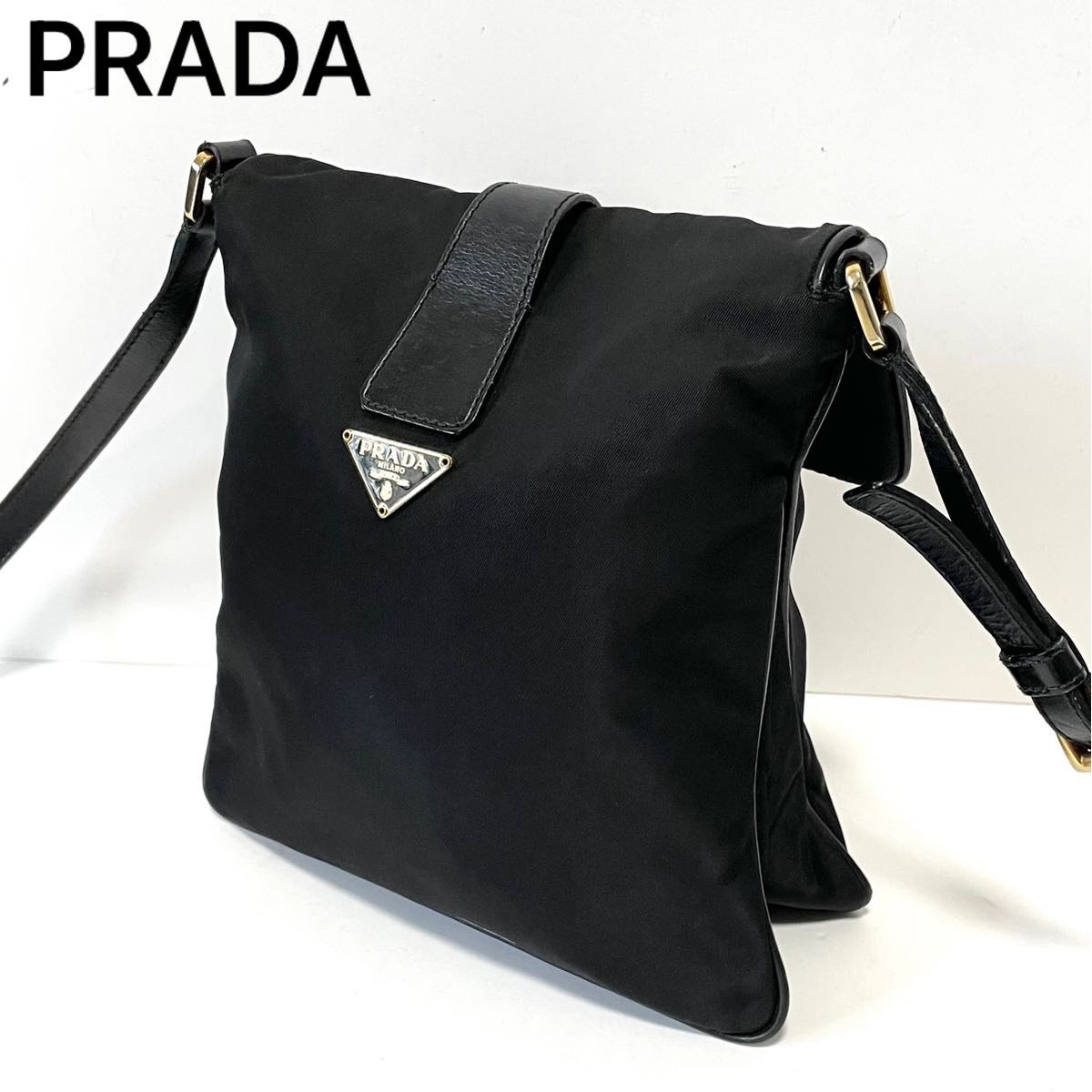 美品】PRADA プラダ ショルダー バッグ ナイロン レザー ターンロック