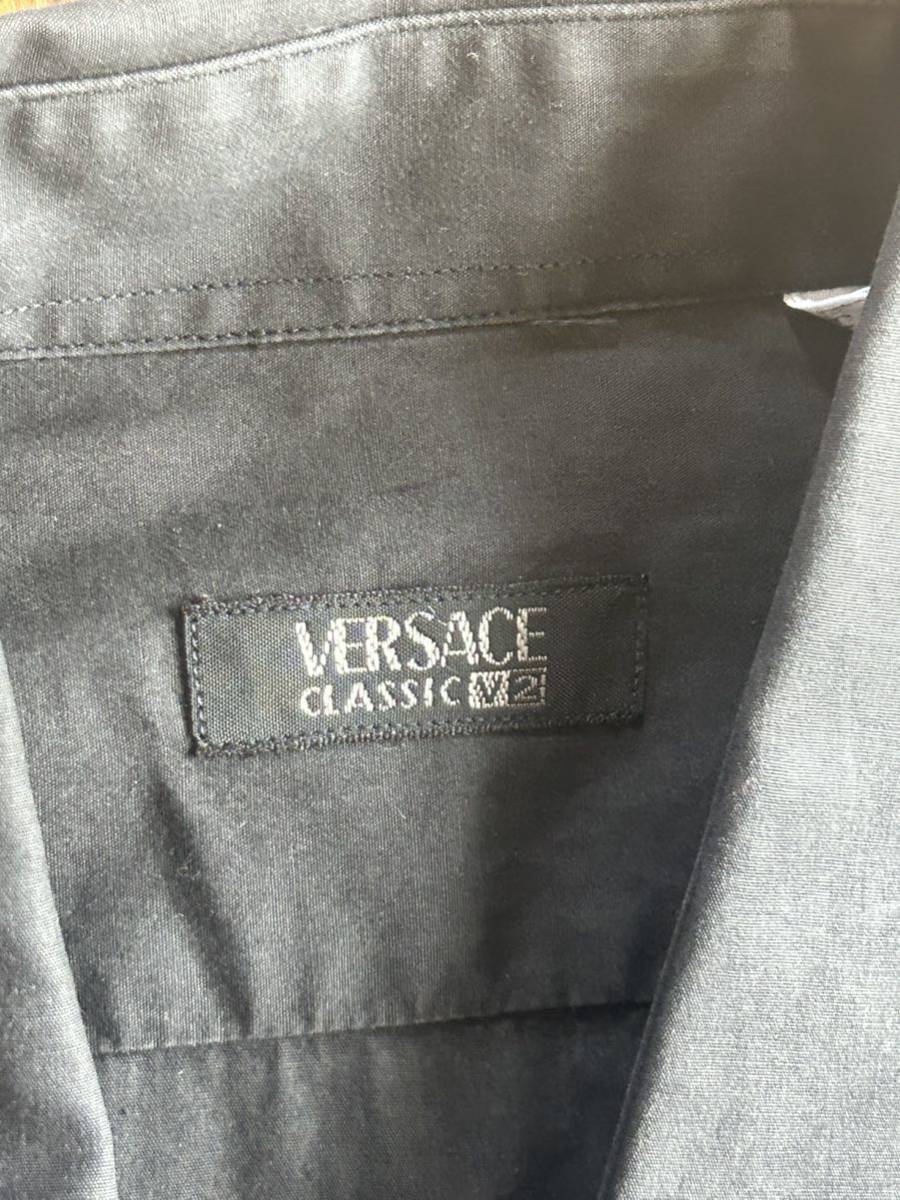 ヴェルサーチ　Versace メンズ　シャツ　Yシャツ　ブラック　黒　隠ボタン　綿　コットン　長袖　40 ヴェルサーチ_画像9