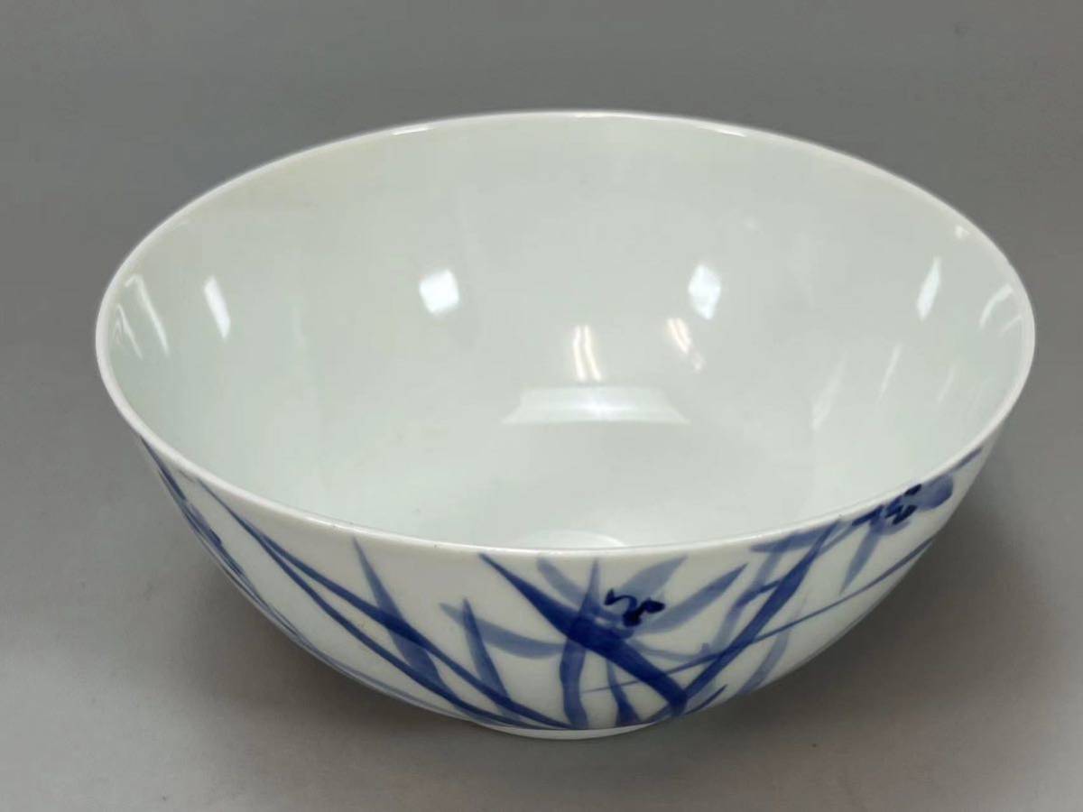 D1107篩月庵 初代 三浦竹泉作 青華唐草孟 染付漢詩 水孟 筆洗 茶道具