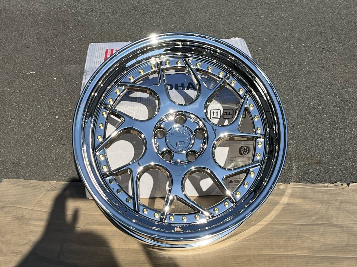 新品！Aodhan DS01 18x9.5+30 5穴 PCD114.3 Vacuum Chrome w/ Gold Rivets クロームメッキ Concave USDM Hellaflush_画像3