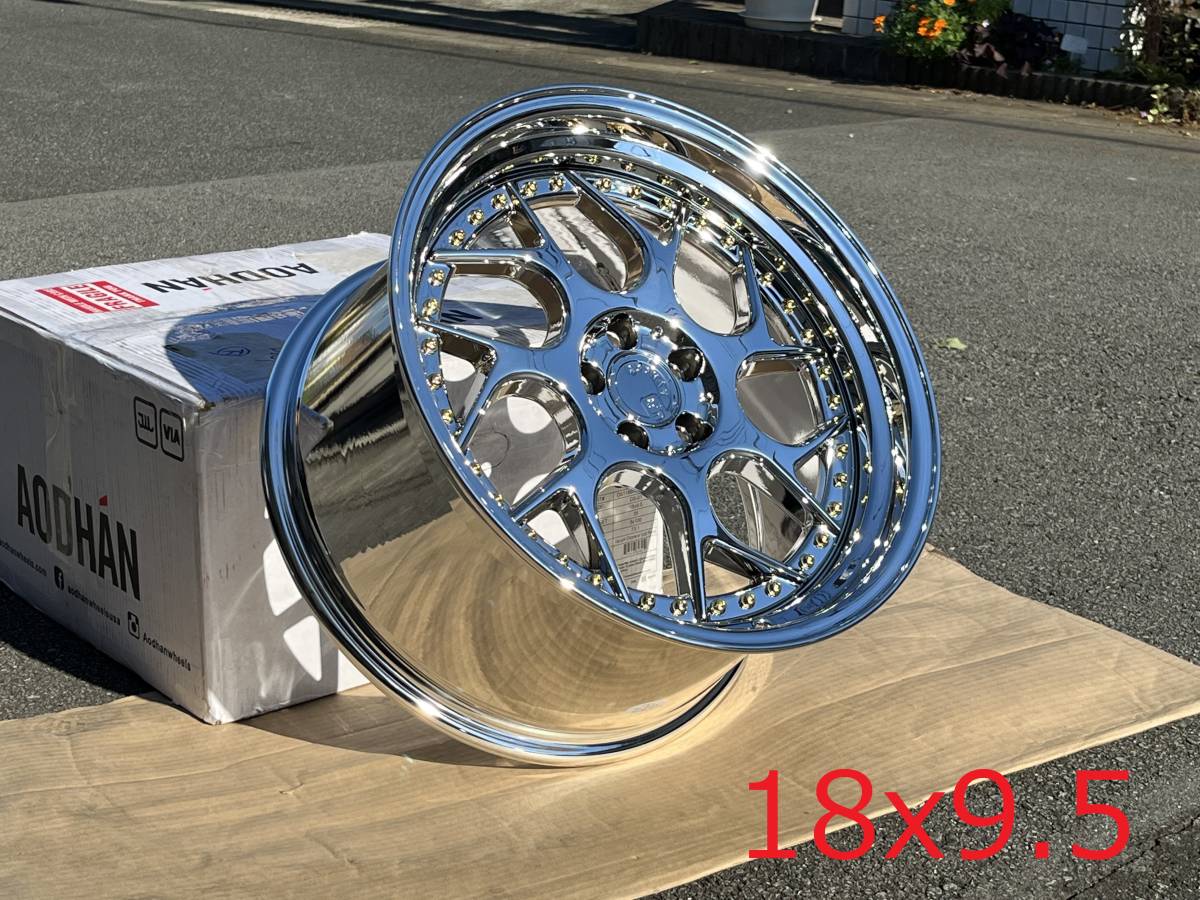 新品！Aodhan DS01 18x9.5+30 5穴 PCD114.3 Vacuum Chrome w/ Gold Rivets クロームメッキ Concave USDM Hellaflush_画像1