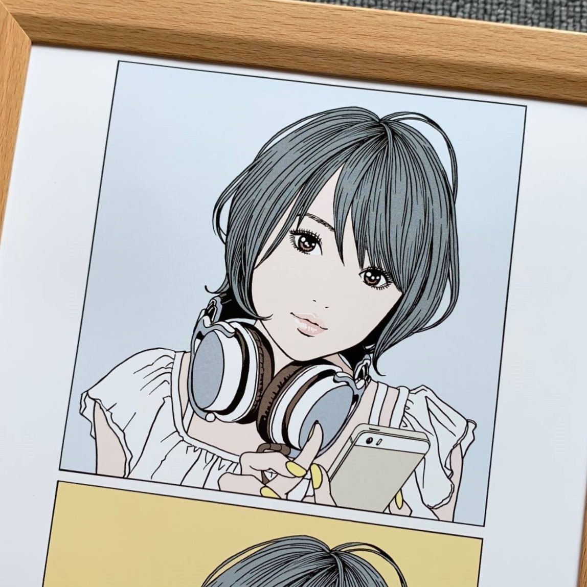 江口寿史『LISTEN TO THE MUSIC』B5サイズ 額入り 貴重イラスト 江口寿史『LISTEN TO THE MUSIC』B5サイズ 額入り 貴重イラスト
